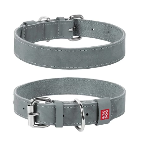 Waudog Classic bőr nyakörv, 30-39 cm, szürke
