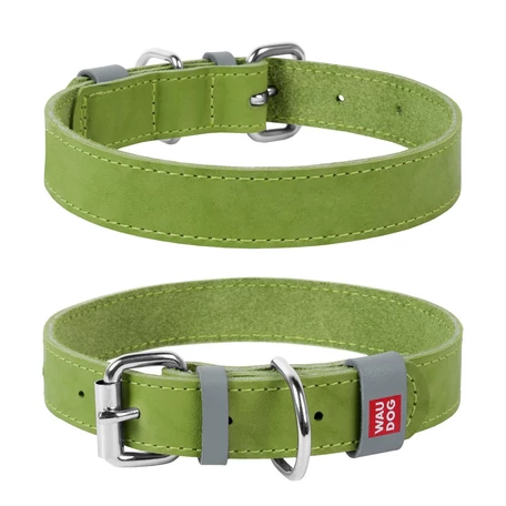 Waudog Classic bőr nyakörv, 30-39 cm, lime zöld