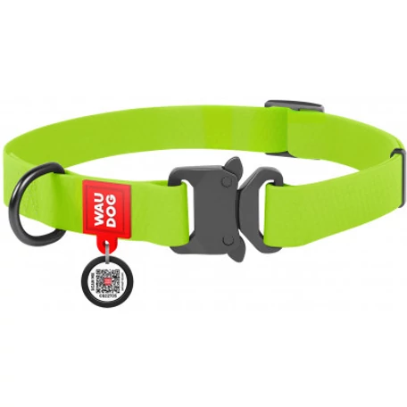 Waudog gyorskioldású csatos vízálló nyakörv, 15 mm széles, 23-35 cm hosszú,lime zöld